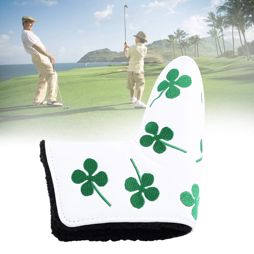 EVTSCAN PU Golf Leaf Clover Putter Cover Blade Putter Headcover Club Protector Accessory For Golf Activity(white)