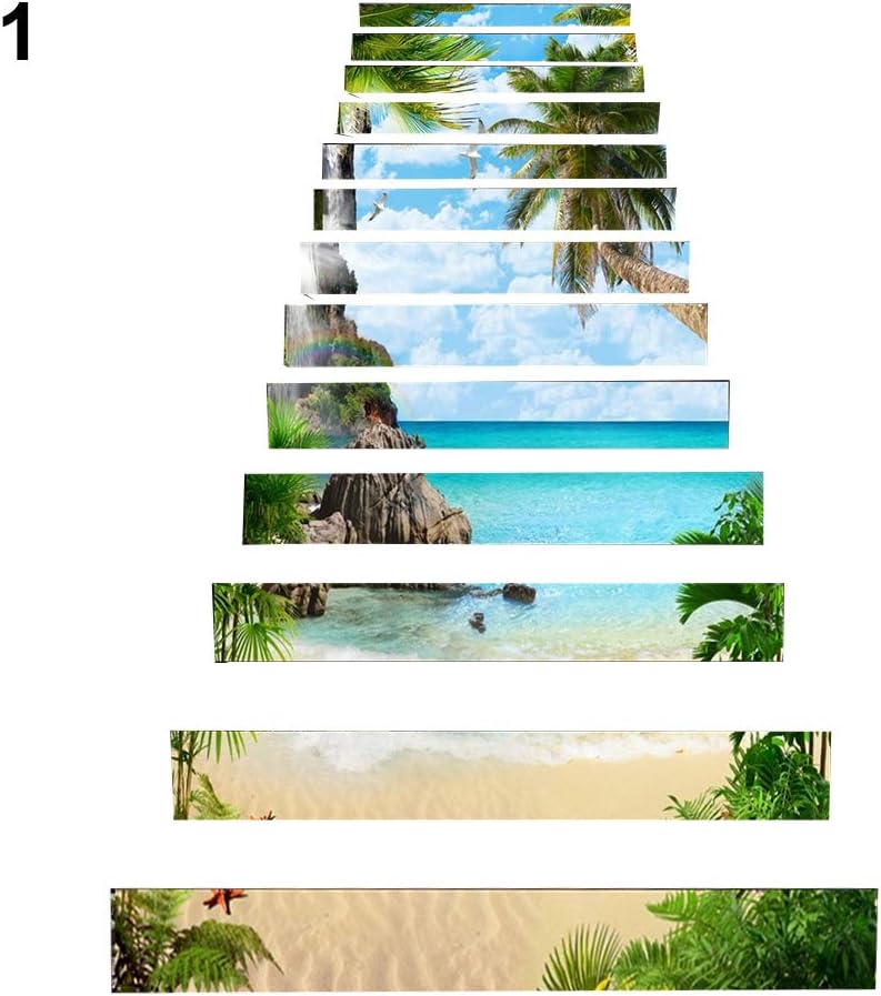 KeKeandYaoYao 13Pcs/Set Stylish Silent Sea Scenery Stairs Step Sticker Decals Home Decoration 1#