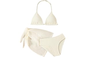 Xumplo Girls Swimsuits for Teen Bikinis Set with Cover-up Mesh Halter Top + Buttoms Swimming Suits Vacation Beachwear