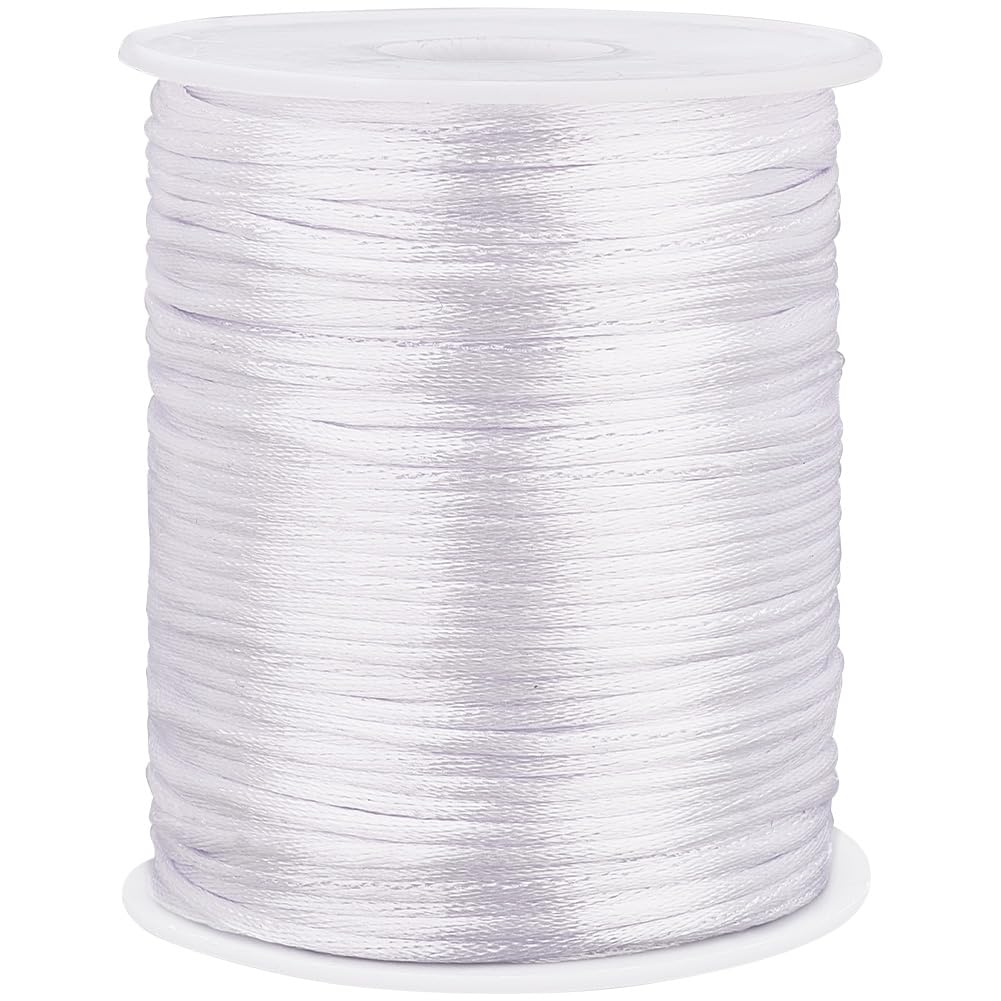 PH PandaHall 100m Silky Rattail Cord 2mm White Satin Rattail Cords String Silk Crafts Cords Bracelet String for Bracelets Necklaces Dream Catchers Macrame Keychains Lanyards Braid
