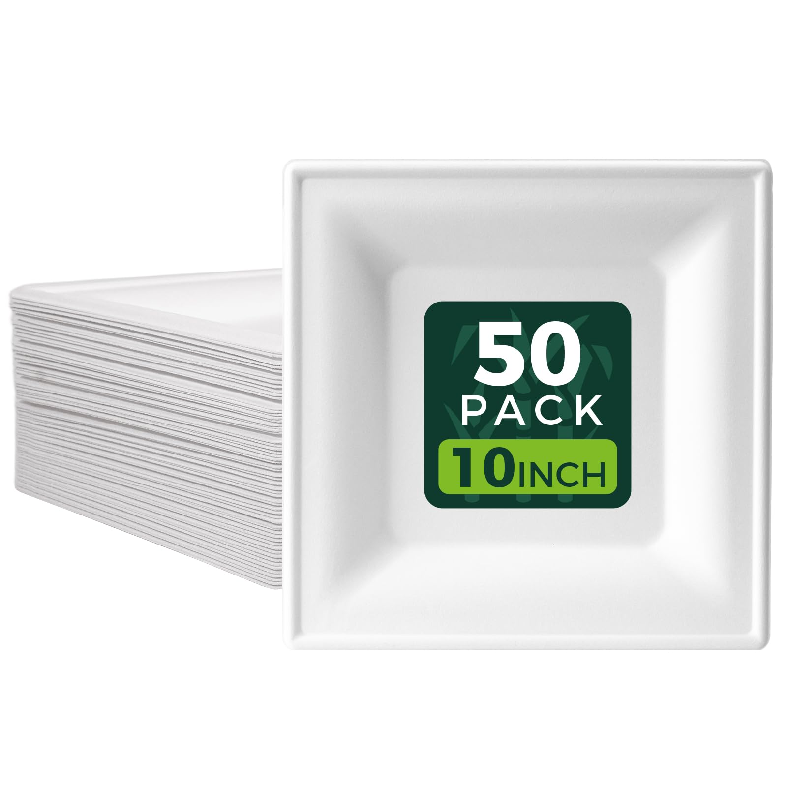 Photo 1 of **PHOTO FOR ITEM REFERENCE STYLE DIFFERS/ SEE PHOTOS ** hooray mida White 10-Inch Square Disposable Plates [50-Pack] - Compostable Heavy Duty Sugarcane Plates, Biodegradable Eco-Friendly Dinner Plates for Party