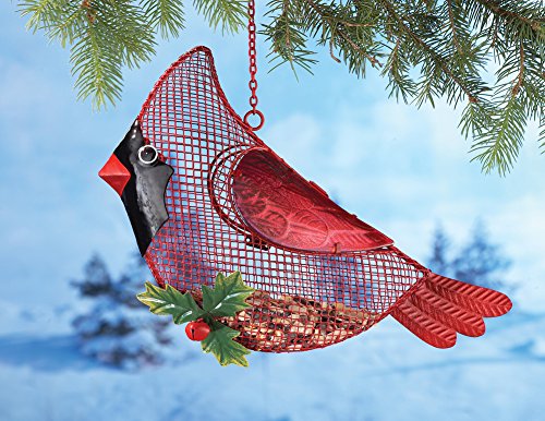 Red Cardinal Glass Wings Christmas Winter Outdoor Bird Feeder Holiday Decoration