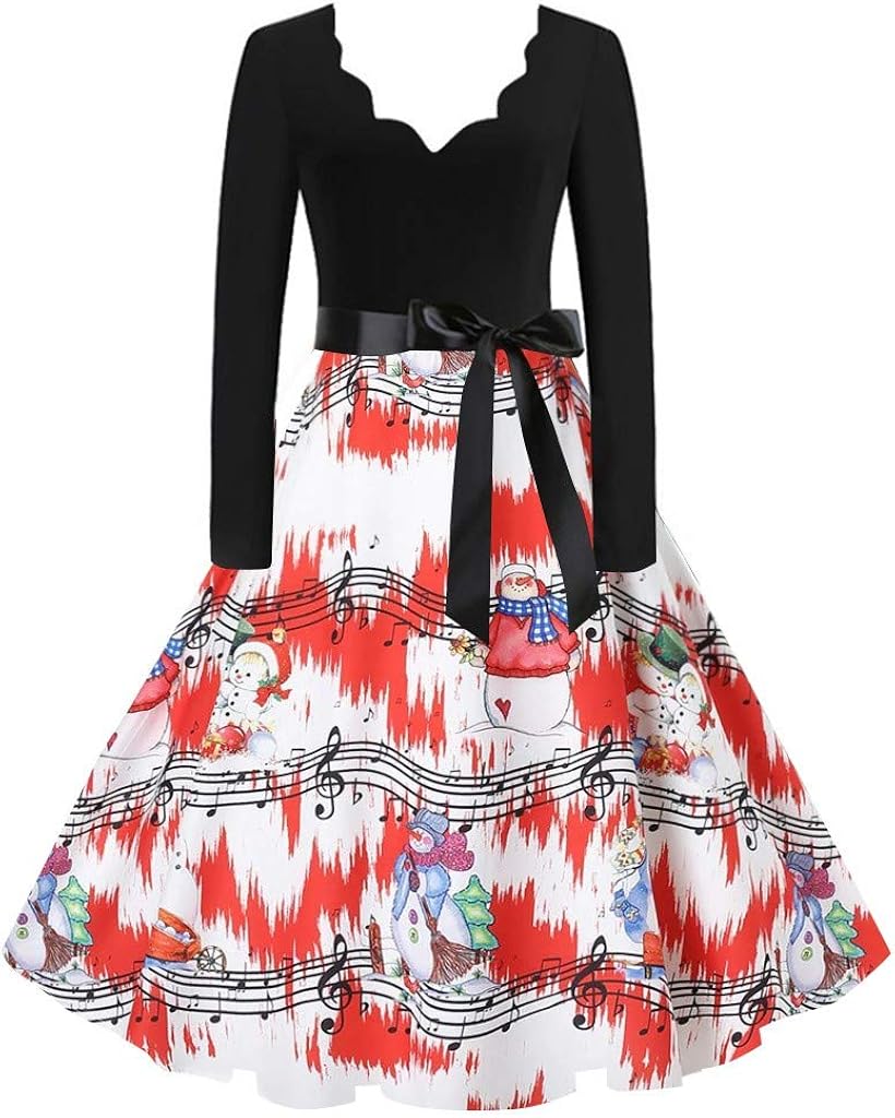 Day8 Weihnachten Kleider Langarm Weihnachtskleid Vintage Hepburn Cocktailkleid Weihnachten Druck Partykleid A Linie Dressdamen Langarm Lose Stand Kragen Spitze Laterne Armel Niedlich Kleines Kleid Pullover Strickjacken Bekleidung Suenaacampo Com