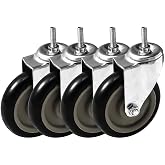 FactorDuty 5 Inch Black Caster Wheel No Brake 3/8"-1.2" Threaded Stem Mount Caster Wheel Polyurethane Wheels Premium Non Marking No Noise 350LB Per Wheel Heavy Duty (Pack of 4)