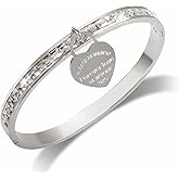 Women’s Gold Bangle Bracelet, Bangles Bracelets for Women with Heart Charm 18K Gold Plated Dainty Thin Small Stacking Dangling Bangles with CZ Simulated Diamond 6.5”