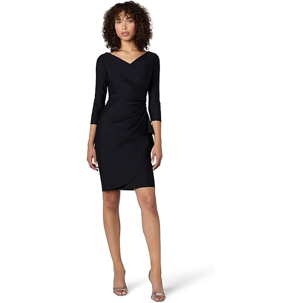 Amazon.com: Alex Evenings Women's Slimming Long Length  Sleeve Mother of  The Bride Dress with Cascade Ruffle Skirt and Side Ruching, Black Ruffle, 2  : Clothing, Shoes & Jewelry