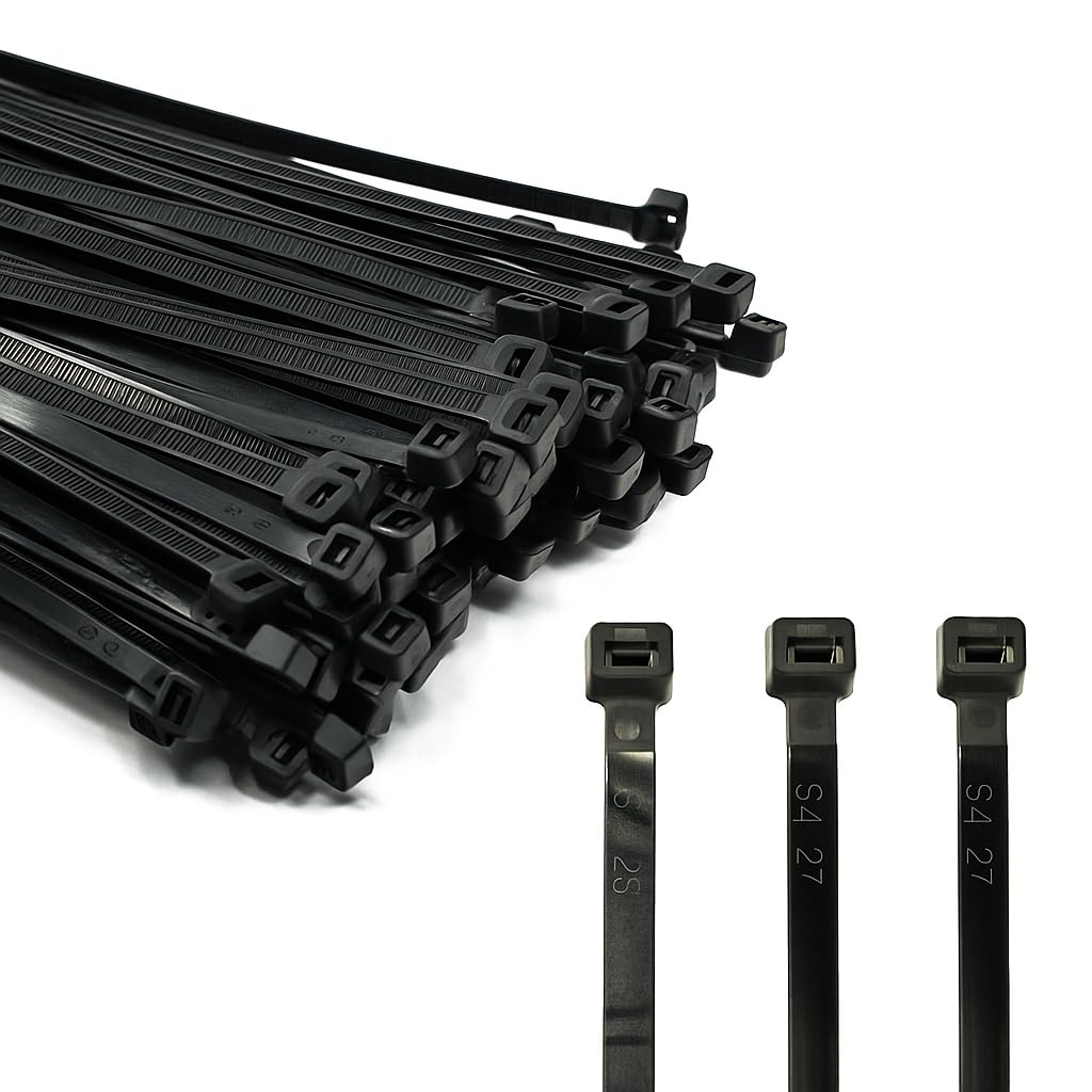 ERKO Cable Ties Heavy Duty Black 200 x 7,6 mm 100 Pieces 120lbs Tensile Strength Zip Tie Wraps, Strong