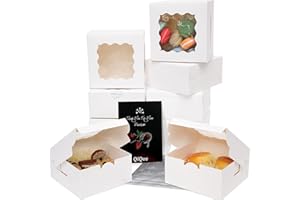 36Packs White Bakery Boxes with Window 6x6x3 inches White Cookie Boxes Macaroon Boxes Thick & Sturdy Treat Boxes for Macarons