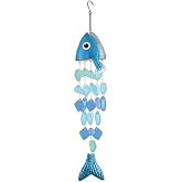 Sunset Vista Designs Windchimes - Powder Coated Metal &amp; Sea Glass Fish Wind Chime, 27" Long, Blue-Fish