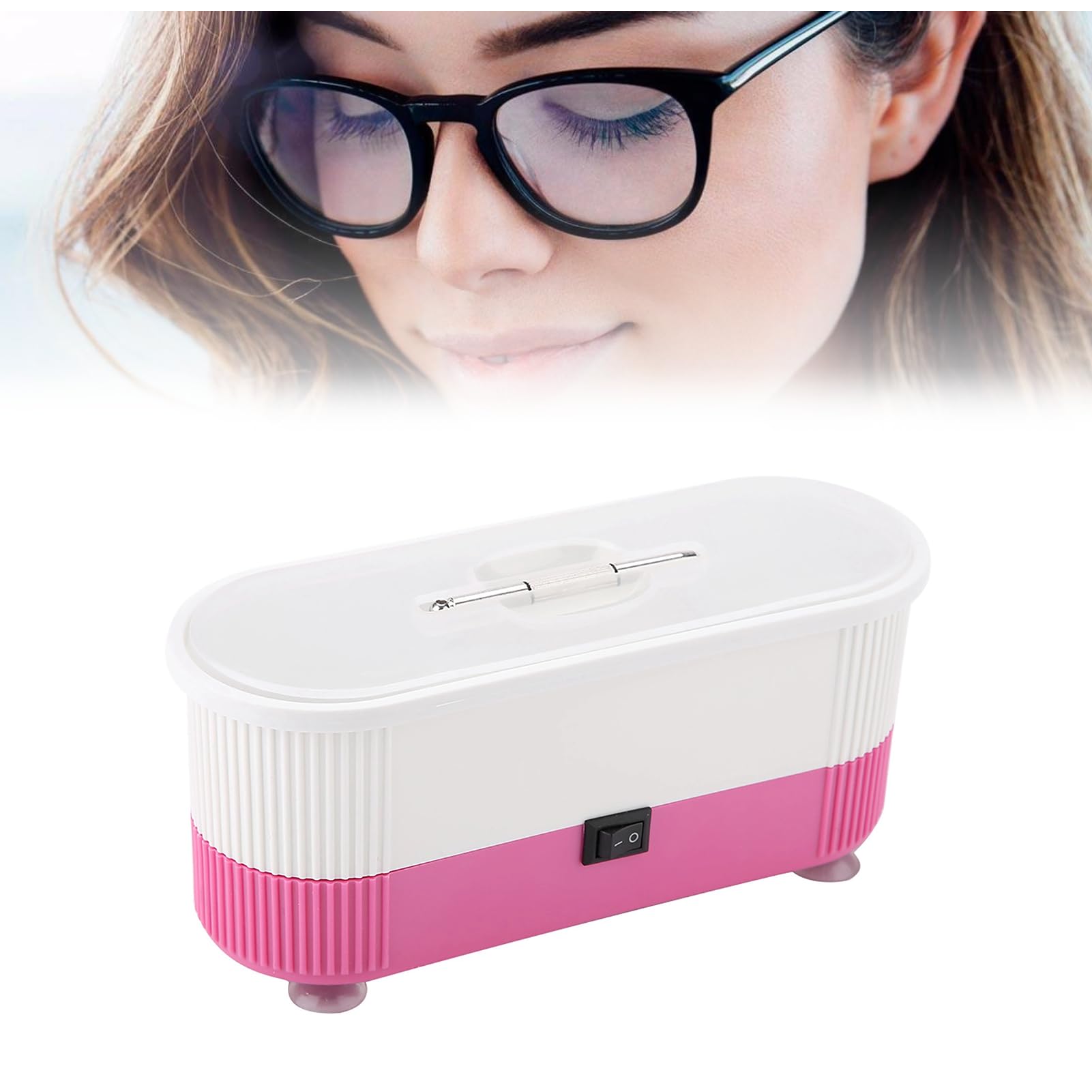 Qkiss Ultrasonic Cleaning Device Glasses Cleaning Device Ultrasonic Cleaner Ultrasonic Bath Cleaning Device Home Ultrasonic Cleaner for Glasses Jewelry Waterproof Watches Dentures(Pink)