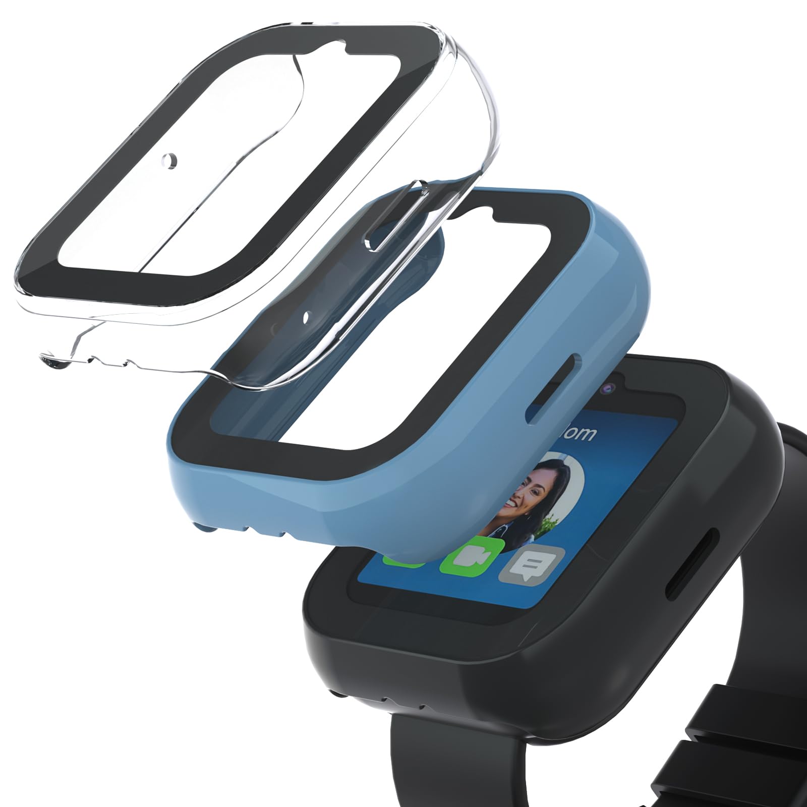 sylacor Compatible with Sync UP Kids Watch 2 Screen Protector, 3Pack Hard PC and Tempered Glass Case Cover for T-Mobile SyncUP Watch, Anti-Scratch and Touch Sensitive (Black+Blue+Clear)