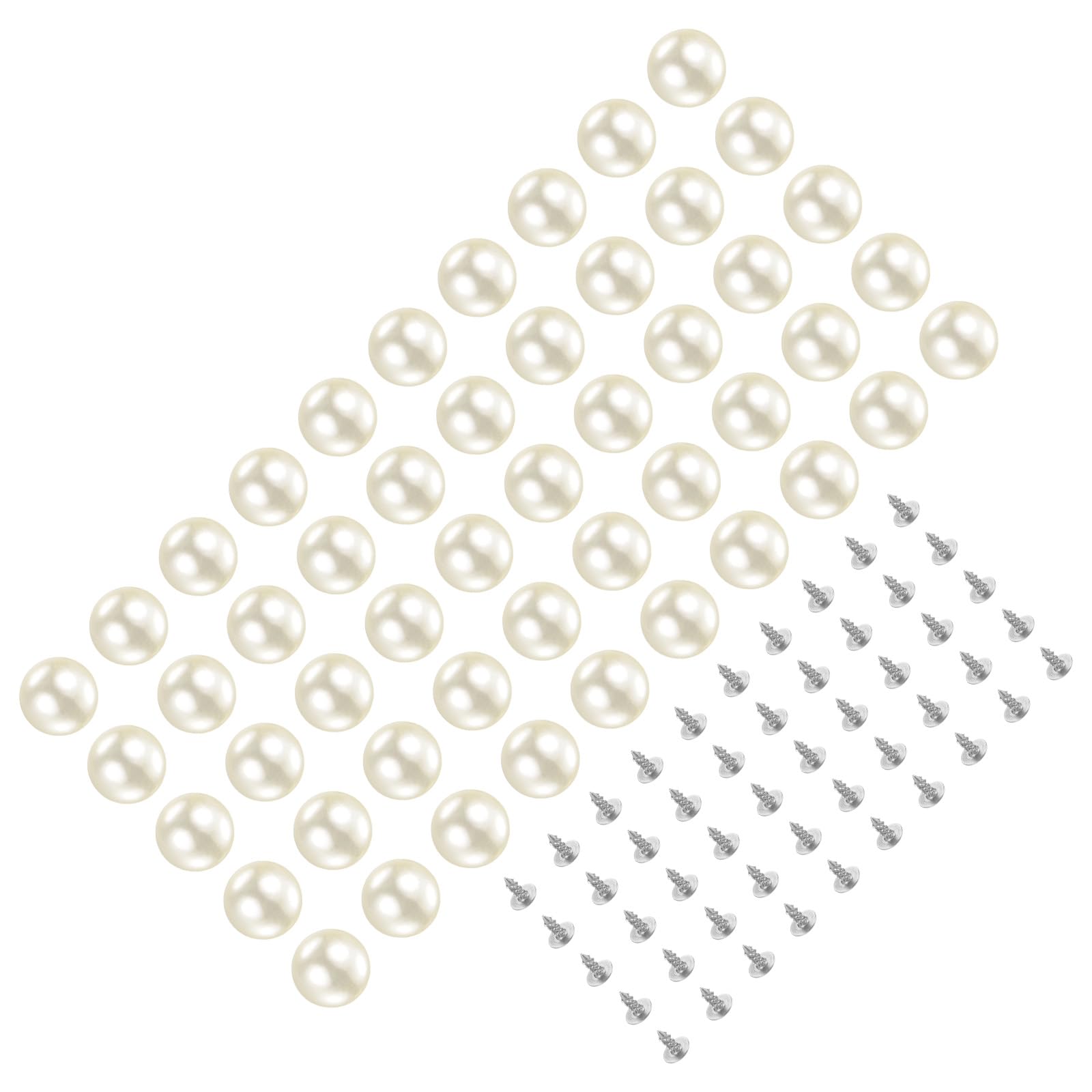 Kozelo 50 Set Pearl Rivet Studs Kit - [10mm x 5mm x 5mm] Pearl Rivets Faux Pearls Rivets Milky White for DIY Decoration Use, ABS Material, Lattice Pattern