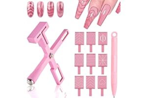 CHIPLESIER 11PCS Cat Eye Gel Nail Polish Tools Set, Nail Art Magnet Tool Set For Cat Eye Nail Polish, 5 in 1 Nail Magnet Tool, 9PCS Stripe Magnet Plates and Magnet Pen for Nail Art Nail Salon or DIY (Pink)