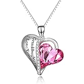 AOBOCO Grandma Granddaughter Necklace Sterling Silver Austrian Heart Crystal Pendant Jewelry Gifts