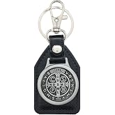 Needzo St. Benedict Reversible Pendant Keychain, Lobster Clasp, 3.75 Inches | Patron Saint Accessory, Catholic Keepsake, Silver Toned Medal, Dual Attachment, Split Ring and Lobster Clasp