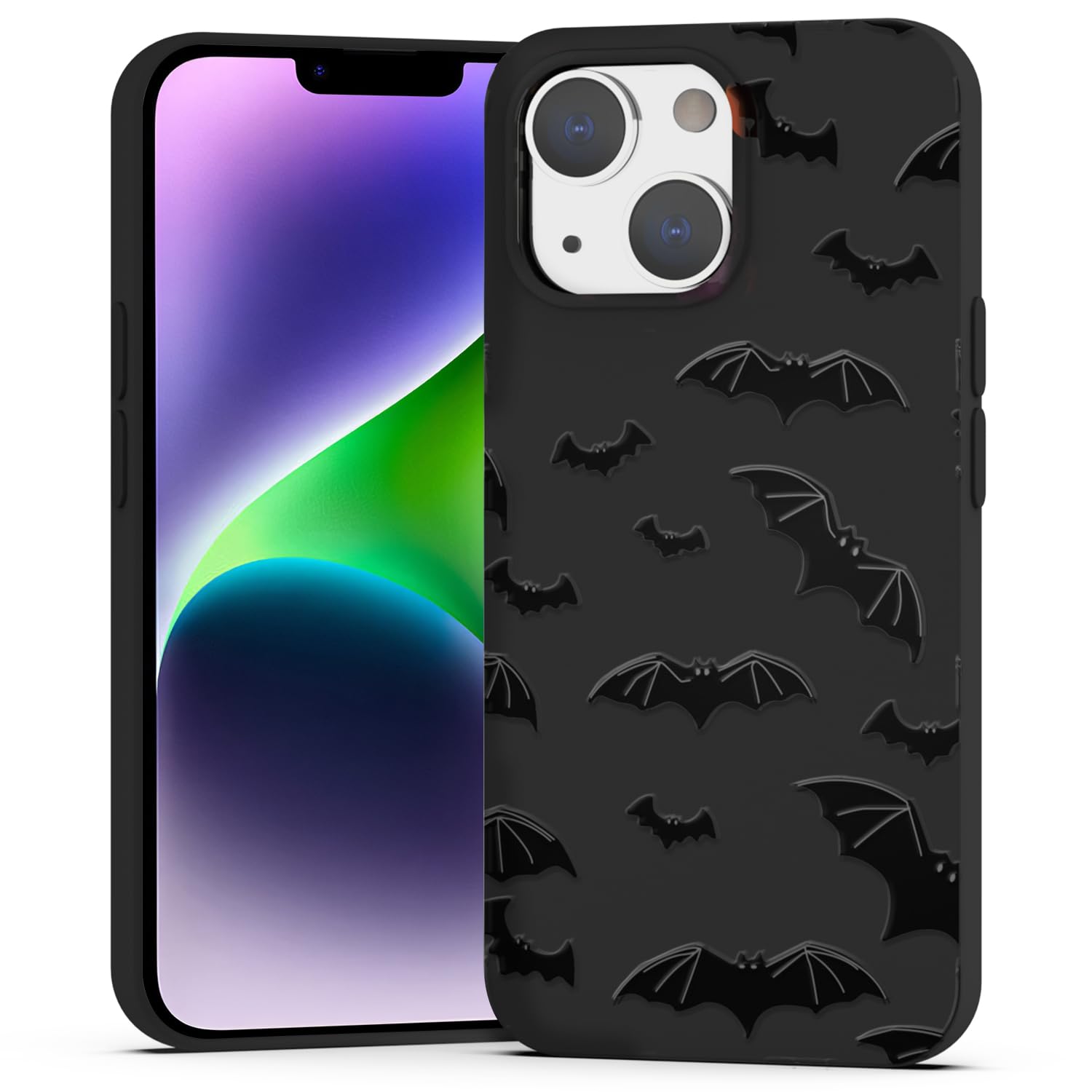 BEIMEITU Black Matte Case for iPhone 14 Plus,Cute Halloween Pattern Case Cover Soft Thin Protective Slim Bumper Cover Boys Girls Phone Case for iPhone 14 Plus-Black Bats