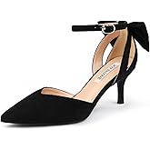 JOY IN LOVE Women's Pumps Kitten Bow Heels Closed Pointed Toe Sandals Ankle Strap Dress Shoes