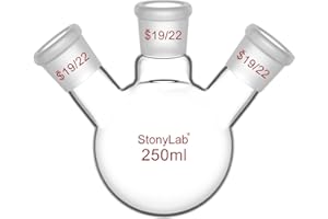 stonylab Borosilicate Glass Heavy Wall 3 Neck Round Bottom Flask RBF, with 19/22 Center and Side Standard Taper Outer Joint, 