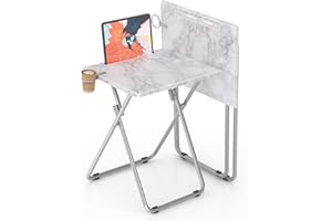 FLEECY DAY TV Tray Table,Folding Table with Cup Holder Portable,Foldable Snack Tray for Eating,Small Folding Tables Set of 2,Dinner Tables for Couch, Living Room,Small Space (White Marble,2Pcs)