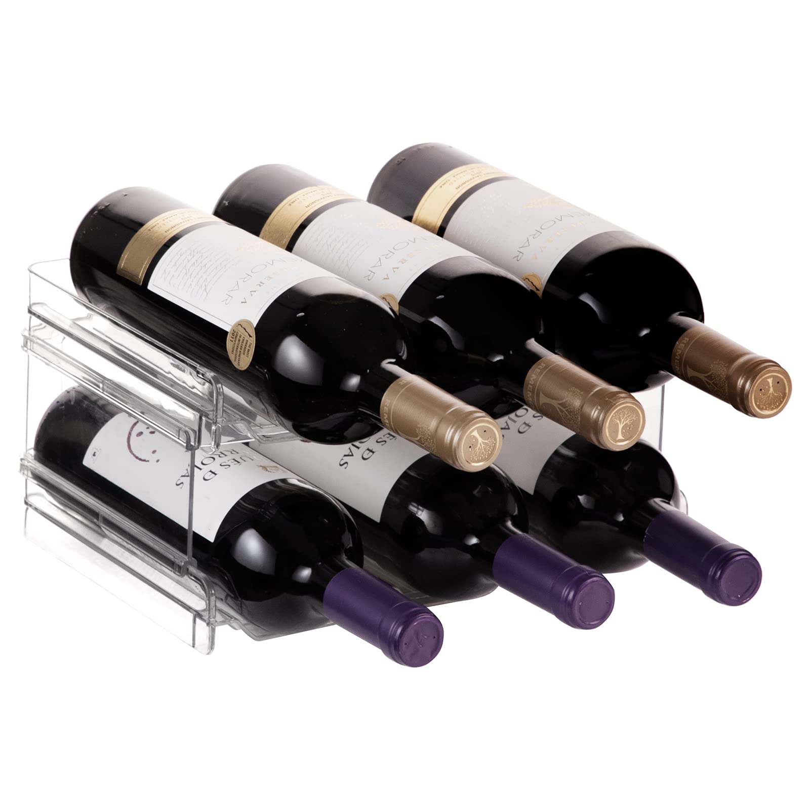 Lifewit 2 Tier Stackable Water Bottle Storage Organiser for Cupboard, Plastic Wine Racks Holds 6 Drinks Bottle up to 3.8" Diameter for Kitchen/Fridge/Cabinet, 28 x 19 x 15 cm/11 x 7.5 x 5.7 inches — image 1