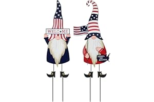 YEAHOME 4th of July Decorations Outdoor, 33" Set of 2 Gnomes Decorative Garden Stakes Fourth of July Decorations, Patriotic Decorations Metal Yard Signs for Garden Lawn Porch