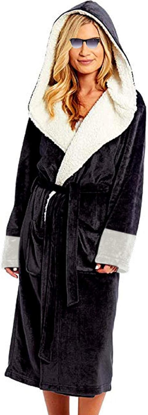 Women Fleece Bathrobes Hooded Oversize Long Sleeve Winter Fuzzy Fluffy Nightgowns at Amazon 