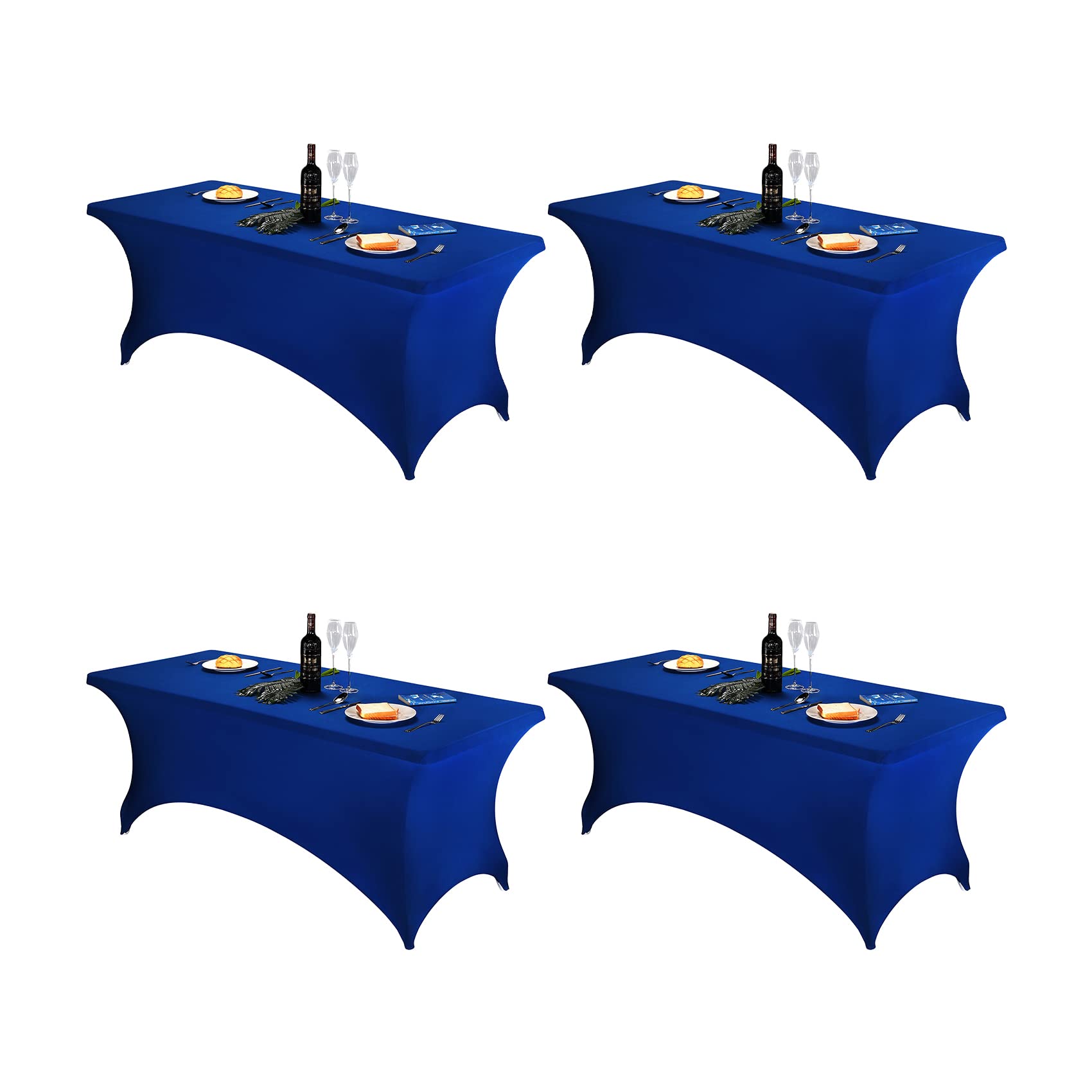 FORLIFE 4Pack Spandex Table Covers，Fitted Tablecloth for Rectangular Tables, Stretch Patio Table Covers, Universal Spandex Table Cover for Wedding, Banquet, Party (6ft, Royal) Image