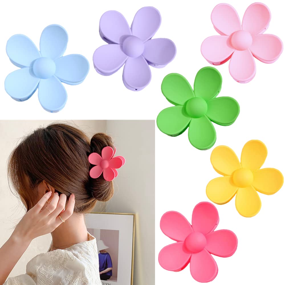 6 PCS Hair Claw Clips Cute Hair Catch Matte Flower Hair Clips Non slip Hair Clip for Medium Thick Hair Women Girls