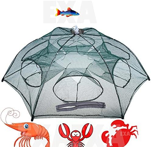 EXA Fishing Net Fish Bait Foldable Crab Net Trap Cast Dip Cage Fish Minnow Crawfish Shrimp Mesh Trap automatic Portable 6 sides 6 Holes (6 sides 6 Holes)