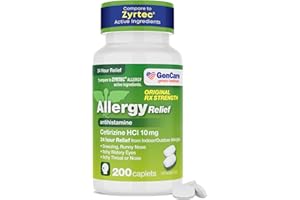 GenCare - Cetirizine HCL 10 mg (200 Caplets) - 24 Hour Allergy Relief Pills - Non Drowsy Generic OTC Allergy Medication - Antihistamine Medicine for Sneezing, Runny Nose & Itchy Eyes - Generic Zyrtec