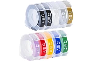 Hehua Compatible with Dymo Embossing Label Tape 9mm 3/8 Inch White on Black/Silver/Clear/Gold/Yellow/Red/Blue/Green/Purple Co