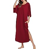 Ekouaer Women's Nightgown Short Sleeve Sleepshirt Long Loungewear Casual Maxi Lounge Dress House Dresses with Pockets
