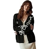 winkbay Women's Floral V Neck Cardigan Elegant Long Sleeve Knit Dressy Casual Sweater Outerwear
