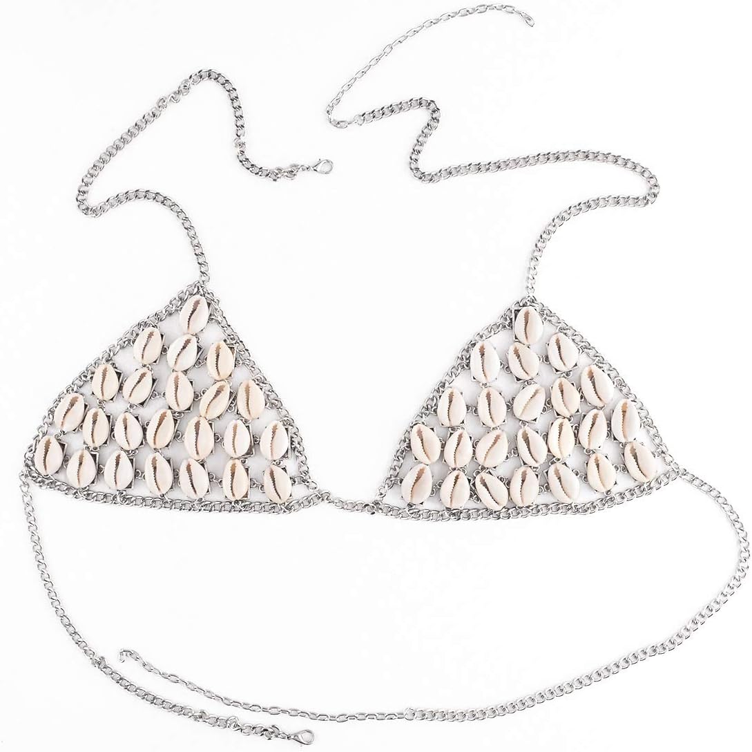 Matilda530 Vintage Metal Punk Bra Body Chain, Natural Shell Bra Chain for Women Body Chain (Color : Chest chain/silver)