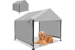 YOUGYM XLarge Outdoor Dog House 4'x4'x3.6' for Large Dogs, Animal Shelter with Upgraded Doors, Outside Sun Rain Canopy Pet Ho