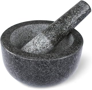 Grandma Shark Mörser- und Stößel Sets Premium Massiver Granitstein Großes Grau - 16 cm Durchmesser