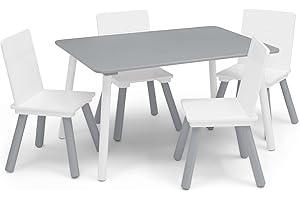 Delta Children Kids Table and Chair Set (4 Chairs Included) - Ideal for Arts & Crafts, Snack Time, Homeschooling, Homework & More, Grey/White