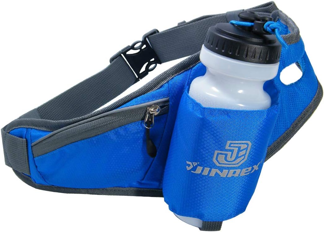 Jinrex Running Belt with Water Bottle, Running Fanny Pack with Adjustable Straps, Large Pocket Waist Bag Phone Blue