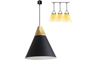KIVEN H-Style Track Mount Pendant Fixture Black Scandinavian Style Pendant Lights for Kitchen Hanging Lamp - Modern Wood and Aluminium Light