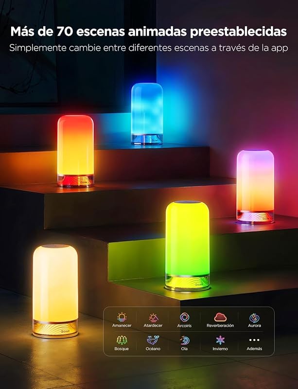 Candeeiro de mesa LED Govee, Lâmpada noturna, Toque regulável RGBICWW, Compatível com Alexa com 64 modos de cena, 500 Lumens, Funciona com matéria, 2700-6500k, para sala de estar e quarto (com fio)