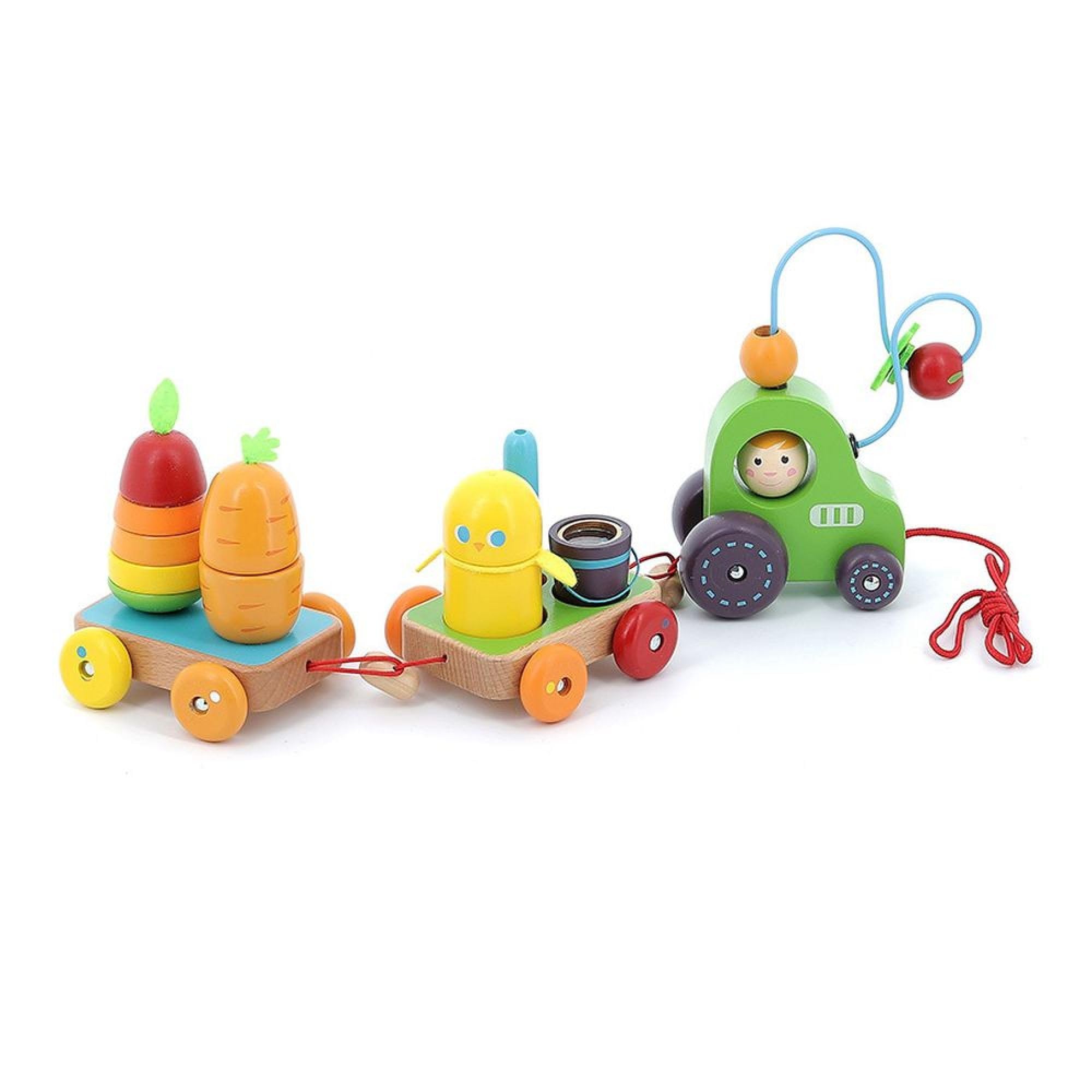 Vilac - Harvest Day Multi Activity Tractor, Multicoloured, Educational Toy, Montessori Toy, Wooden Children's Toys, Activity Toy
