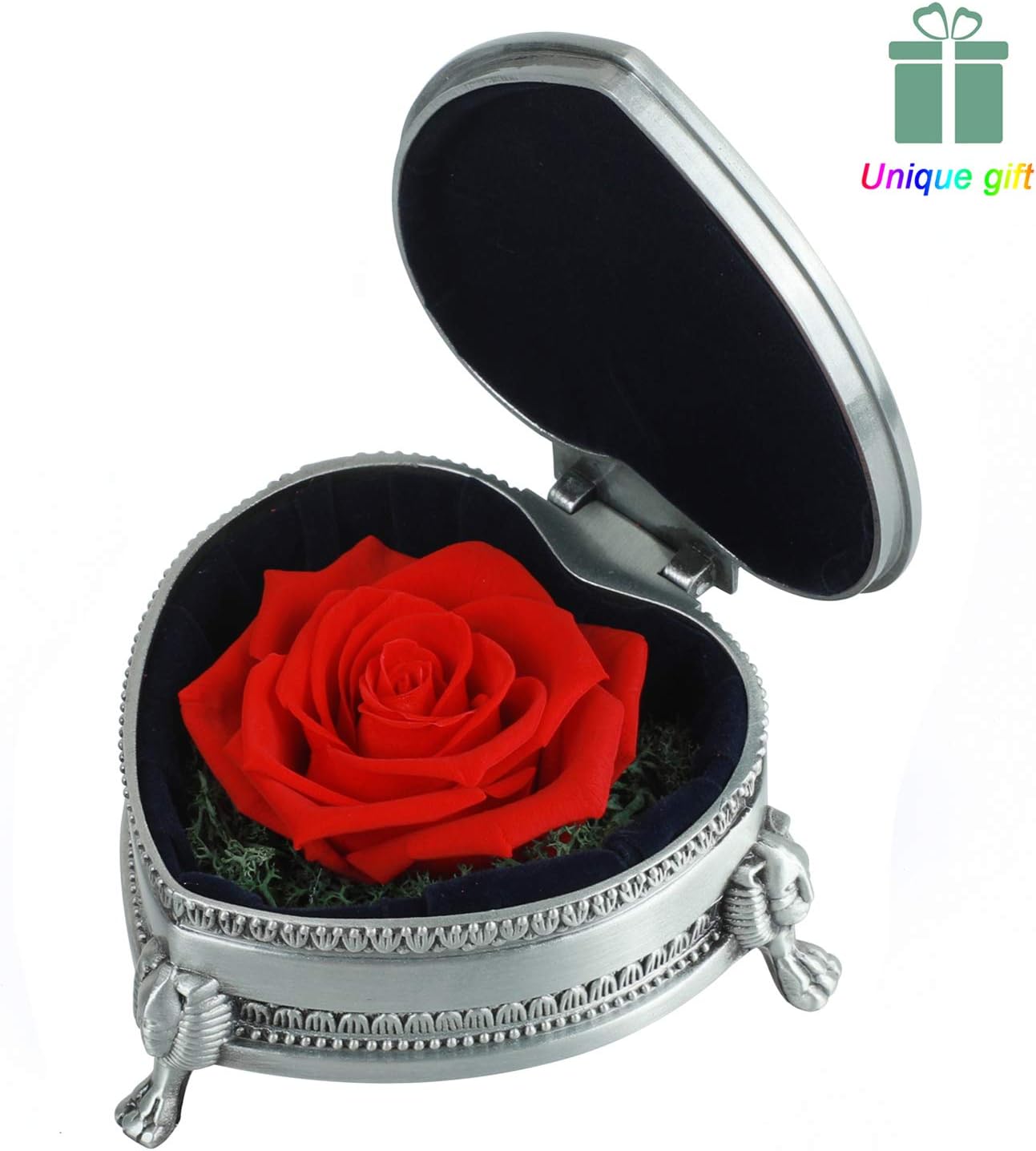 Handmade Preserved Roses Present, Exquisite Fresh Roses Upscale Immortal Flowers with Best Gift for Female Birthday, Anniversary, Valentine's Day, Christmas, Thanksgiving Day (Heart Red)