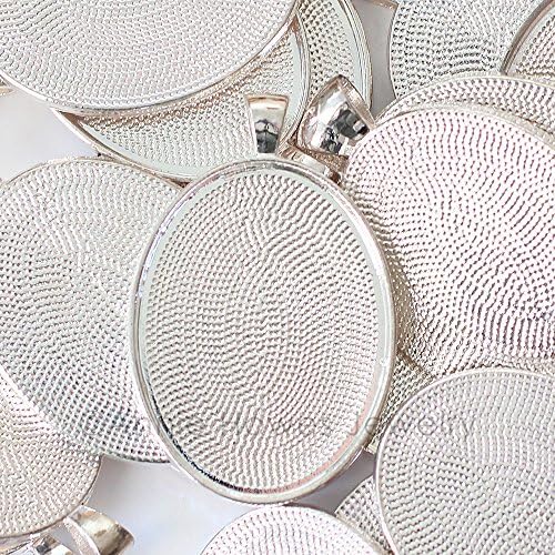 Annie Howes Oval Shaped Pendant Trays - Annie Howes Brand Pendant Blanks Cameo Bezel Cabochon Settings 30mm * 40mm (Silver)