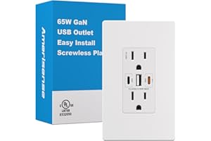[Upgraded] Amerisense GaN 65W 6Amp 3-Port USB Wall Outlet, 15 Amp Tamper-Resistant Receptacle with 2 USB Type C & 1 Type A Port, USB Charger USB-C with Wall Plated for Phone/Tablet/Laptop,UL Listed