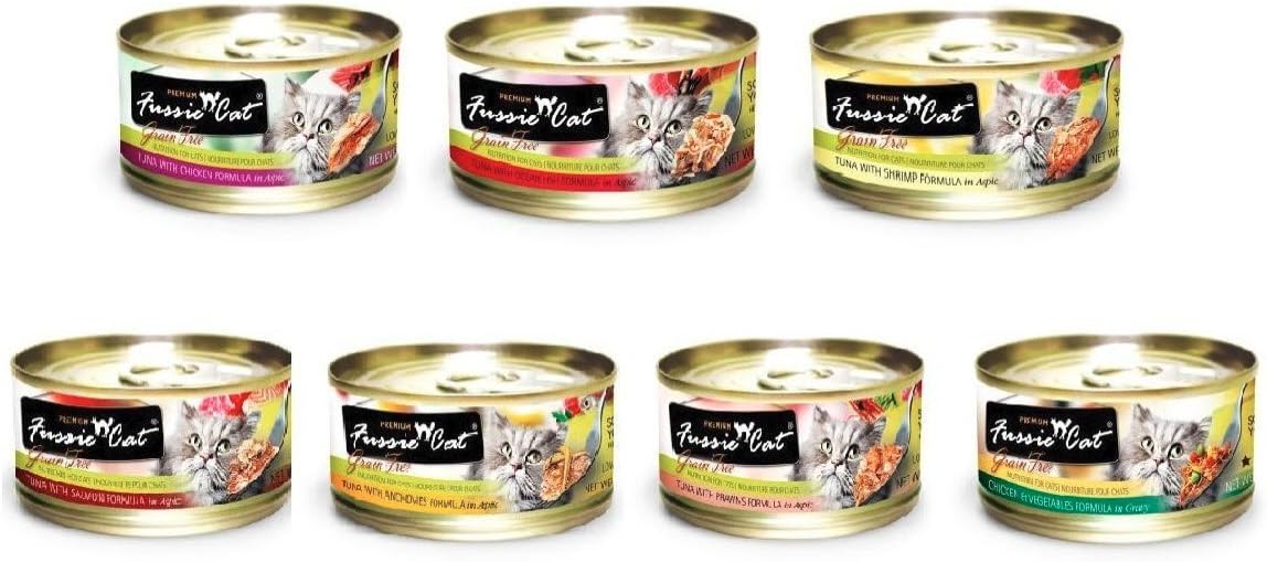 Fussie Cat Premium Variety Packs, Canned Cat Food 2.8oz Cans (Variety Pack 3), 7 cans