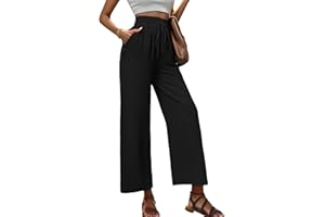 Heymoments Women's Wide Leg Lounge Pants with Pockets Lightweight High Waisted Adjustable Tie Knot Loose Trousers