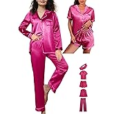 5Pcs Womens Satin Pajamas Set Silk Pajama Pjs XS-2XL Silky Pj Sets Button Down Sleepwear Nightwear Loungewear