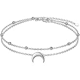 Star Moon Layered Anklet 925 Sterling Silver Sunflower Airplane Mermaid Tail Anklets for Women Girls Adjustable Beads Crescent Ankle Bracelet Boho Beach Foot Chain Charm Jewelry