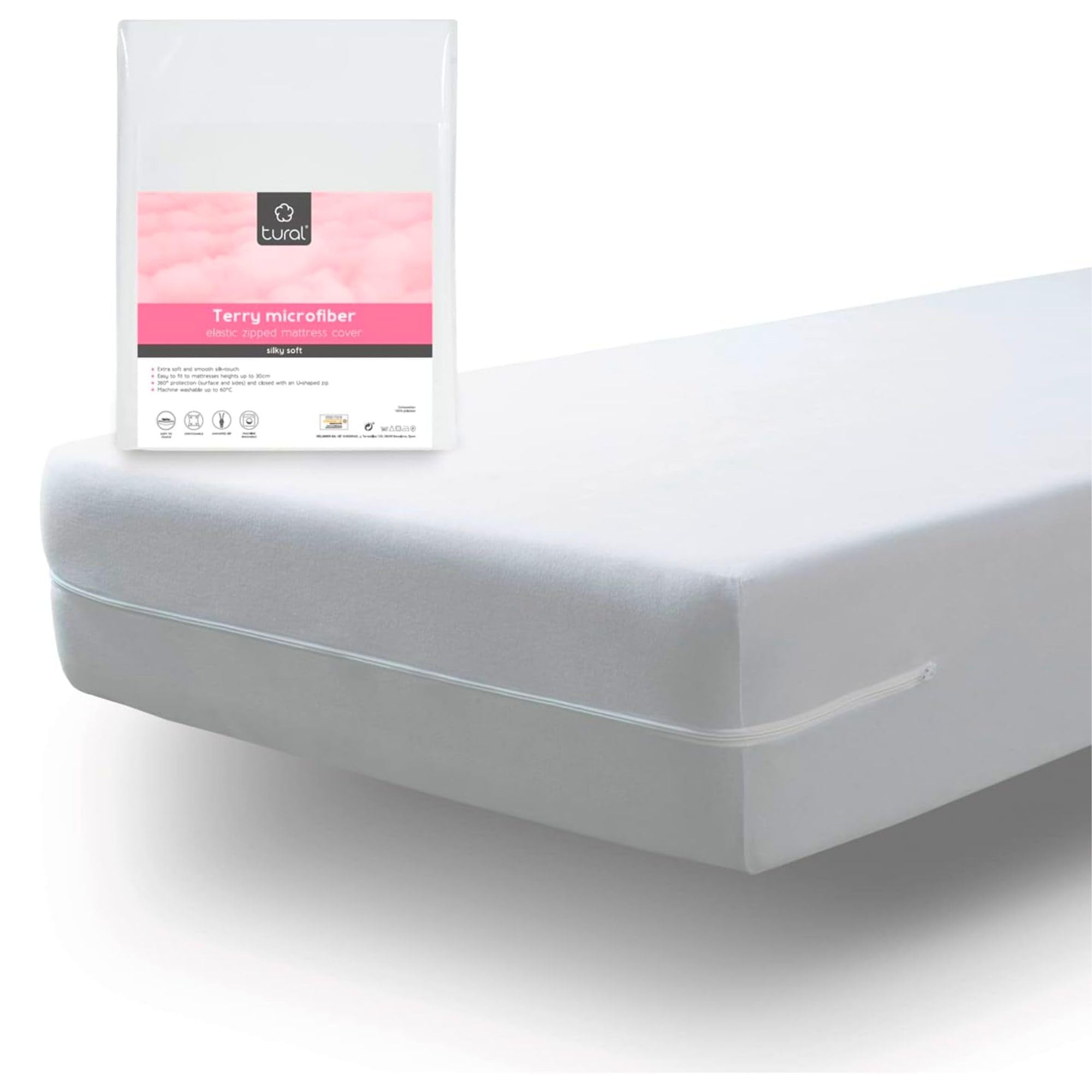 Tural Mattress Encasement Pack of 2 80x190/200cm Small Single Size Silk Touch Zipped