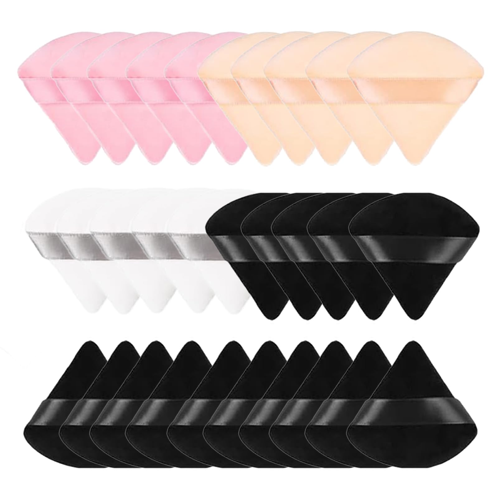 30 Triangle Powder Puffs, Reusable with Strap, Wet Dry Dual-Use Face Make Up Cosmetics Cleansing Beauty